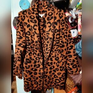 time & tru women's Leopard Print Cardigan Sweater size L